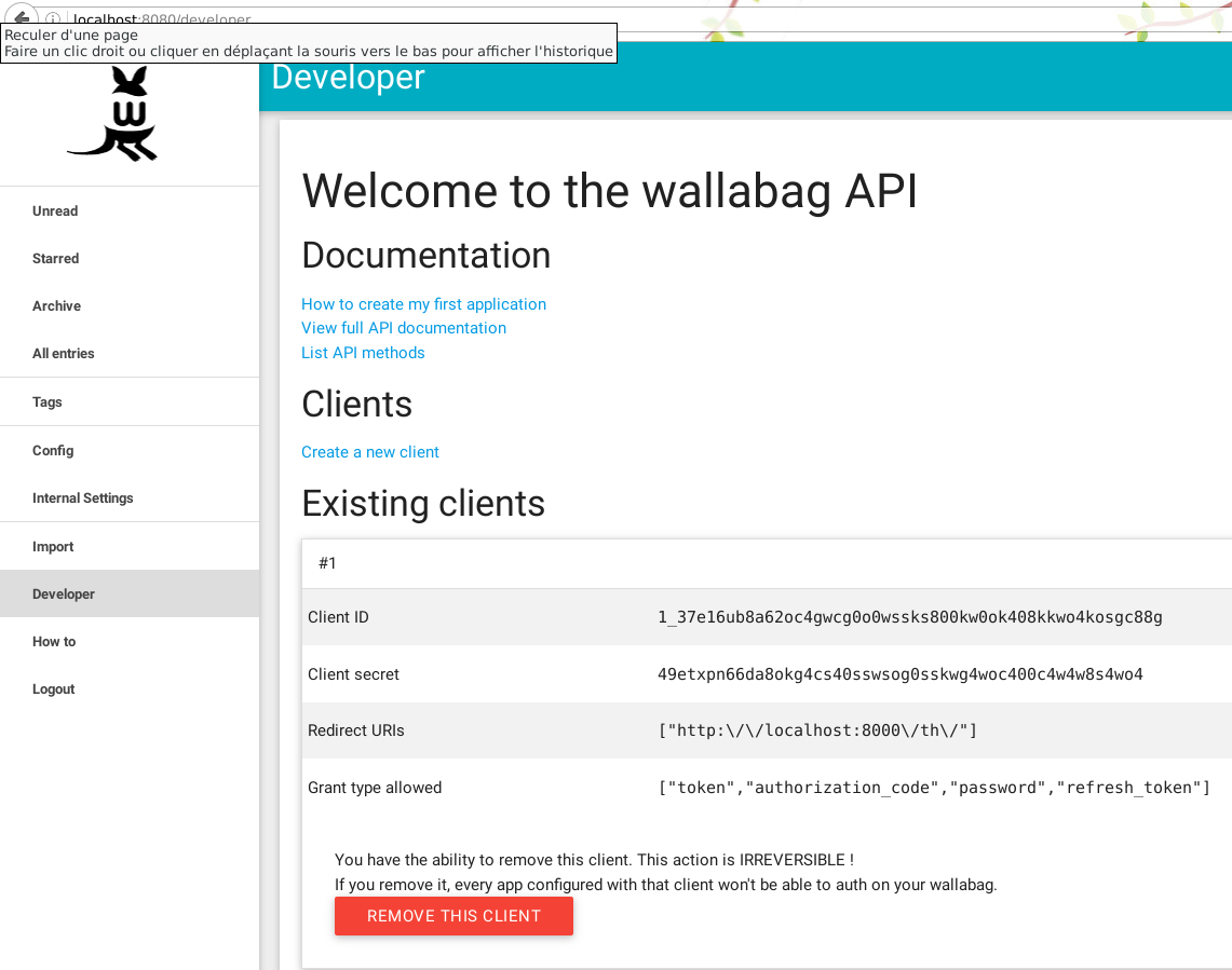 Wallabag API Key